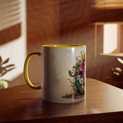 Floral Fantasy Two-Tone Ceramic Mug with Letter C Yellow-04