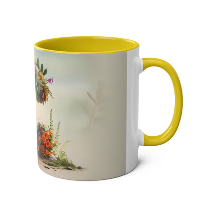 Floral Fantasy Two-Tone Ceramic Mug with Letter C Yellow-03