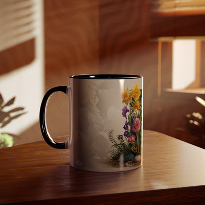 Floral Fantasy Two-Tone Ceramic Mug with Letter D Black-04