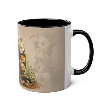 Floral Fantasy Two-Tone Ceramic Mug with Letter D Black-03