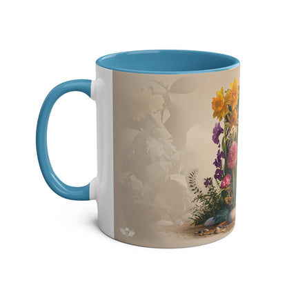 Floral Fantasy Two-Tone Ceramic Mug with Letter D Blue-02