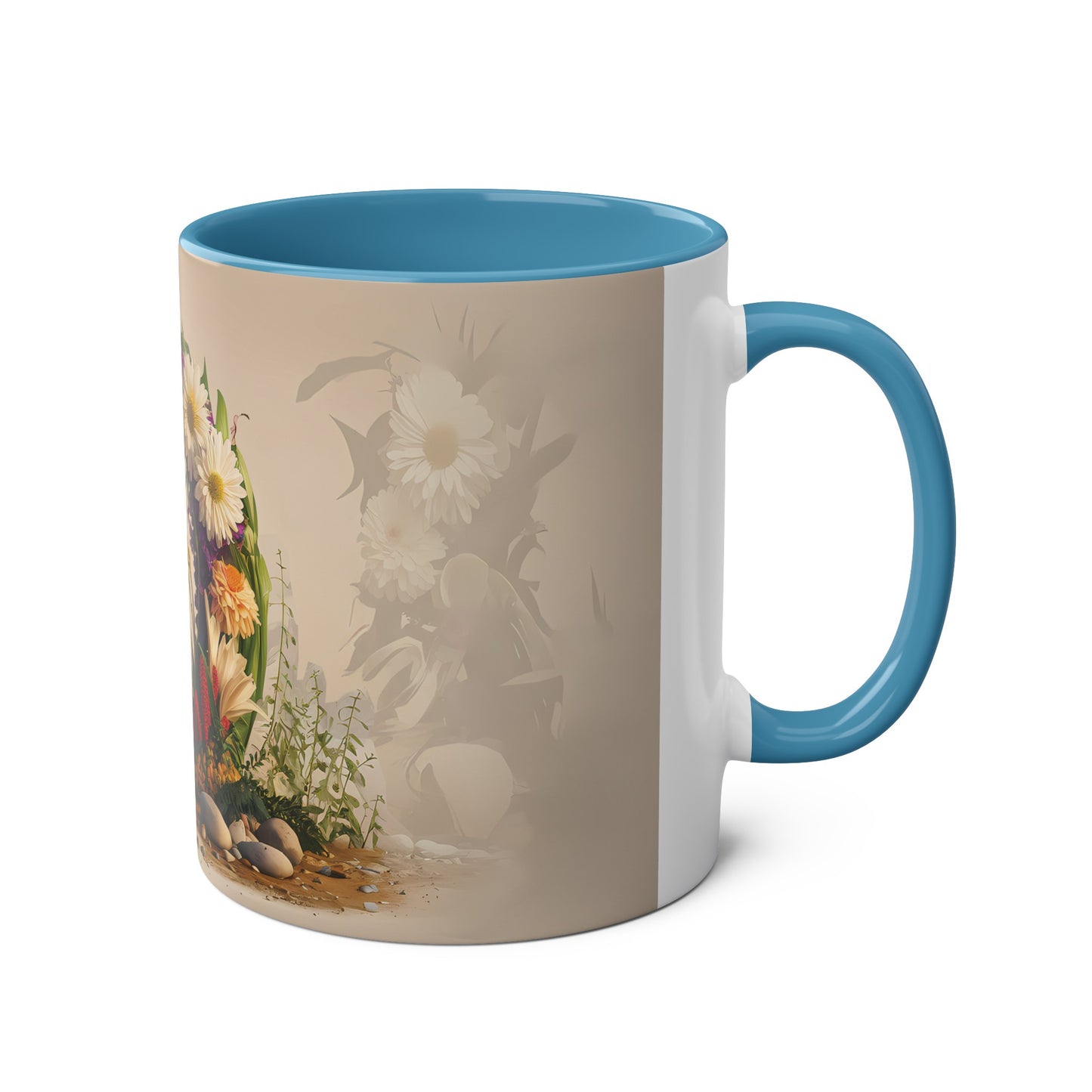 Floral Fantasy Two-Tone Ceramic Mug with Letter D Blue-03