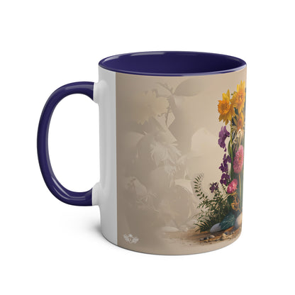 Floral Fantasy Two-Tone Ceramic Mug with Letter D Dark Blue-02