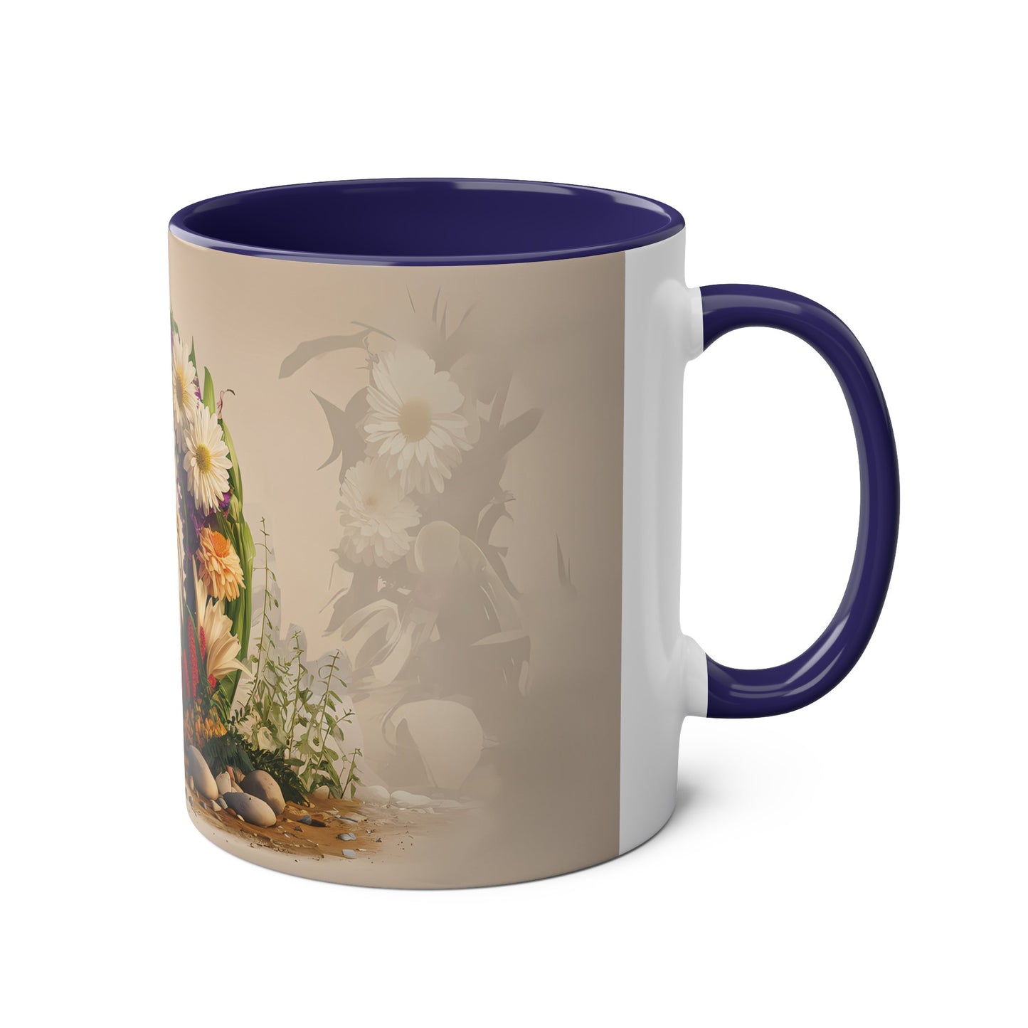 Floral Fantasy Two-Tone Ceramic Mug with Letter D Dark Blue-03