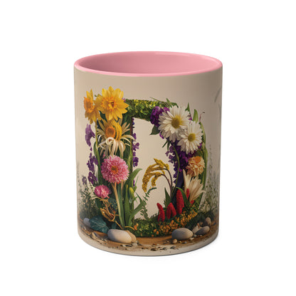 Floral Fantasy Two-Tone Ceramic Mug with Letter D Pink-01