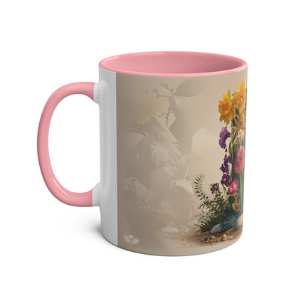 Floral Fantasy Two-Tone Ceramic Mug with Letter D Pink-02