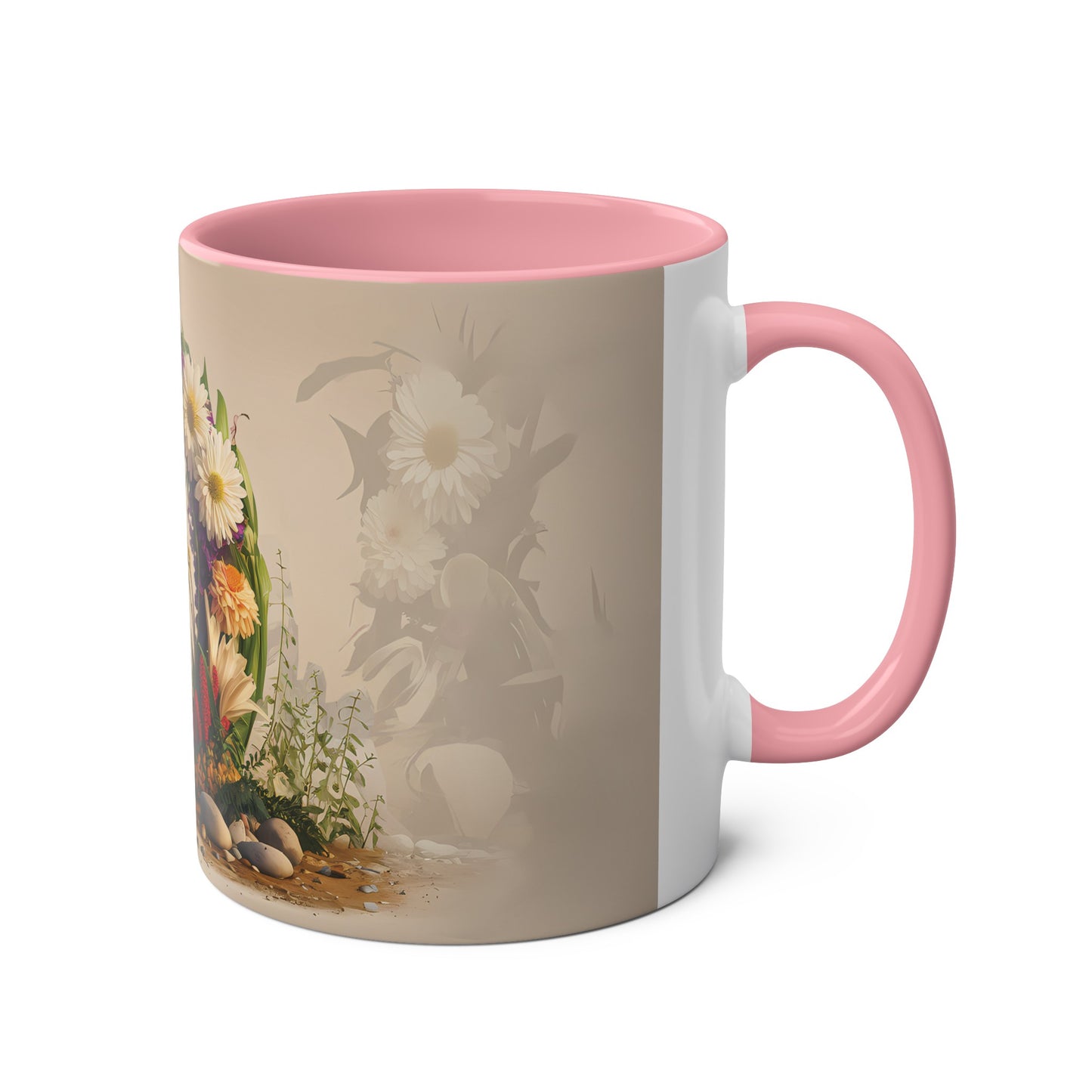 Floral Fantasy Two-Tone Ceramic Mug with Letter D Pink-03