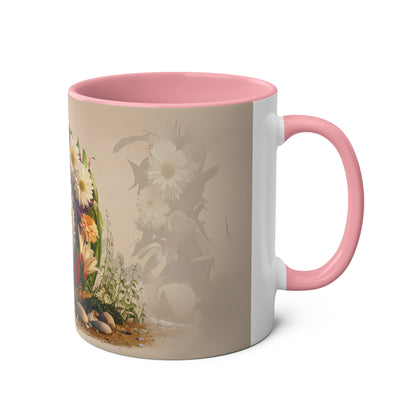 Floral Fantasy Two-Tone Ceramic Mug with Letter D Pink-03