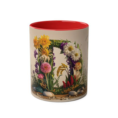 Floral Fantasy Two-Tone Ceramic Mug with Letter D Red-01