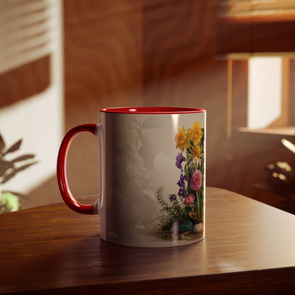 Floral Fantasy Two-Tone Ceramic Mug with Letter D Red-04