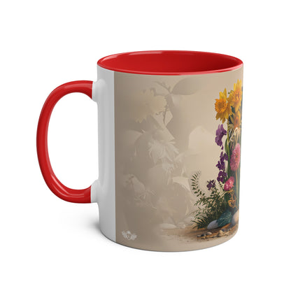 Floral Fantasy Two-Tone Ceramic Mug with Letter D Red-02