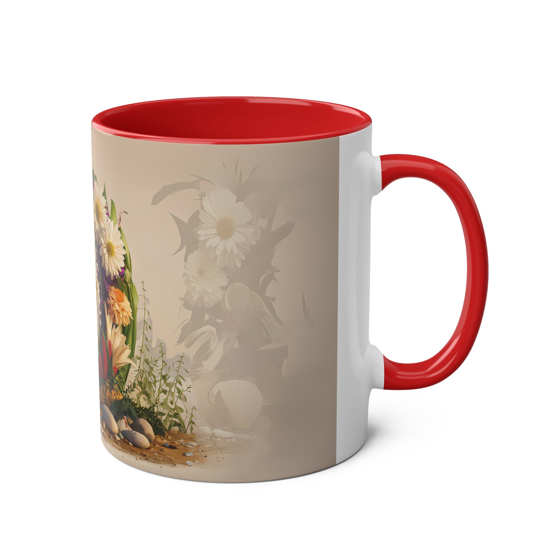 Floral Fantasy Two-Tone Ceramic Mug with Letter D Red-03