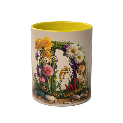 Floral Fantasy Two-Tone Ceramic Mug with Letter D Yellow-01