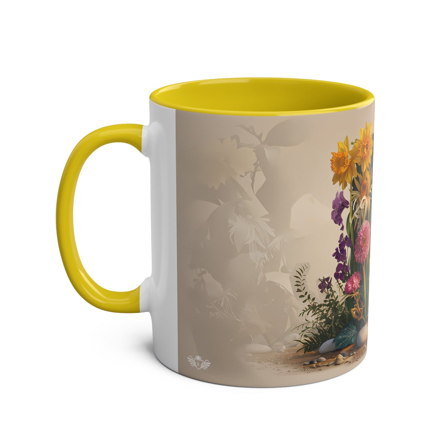 Floral Fantasy Two-Tone Ceramic Mug with Letter D Yellow-02