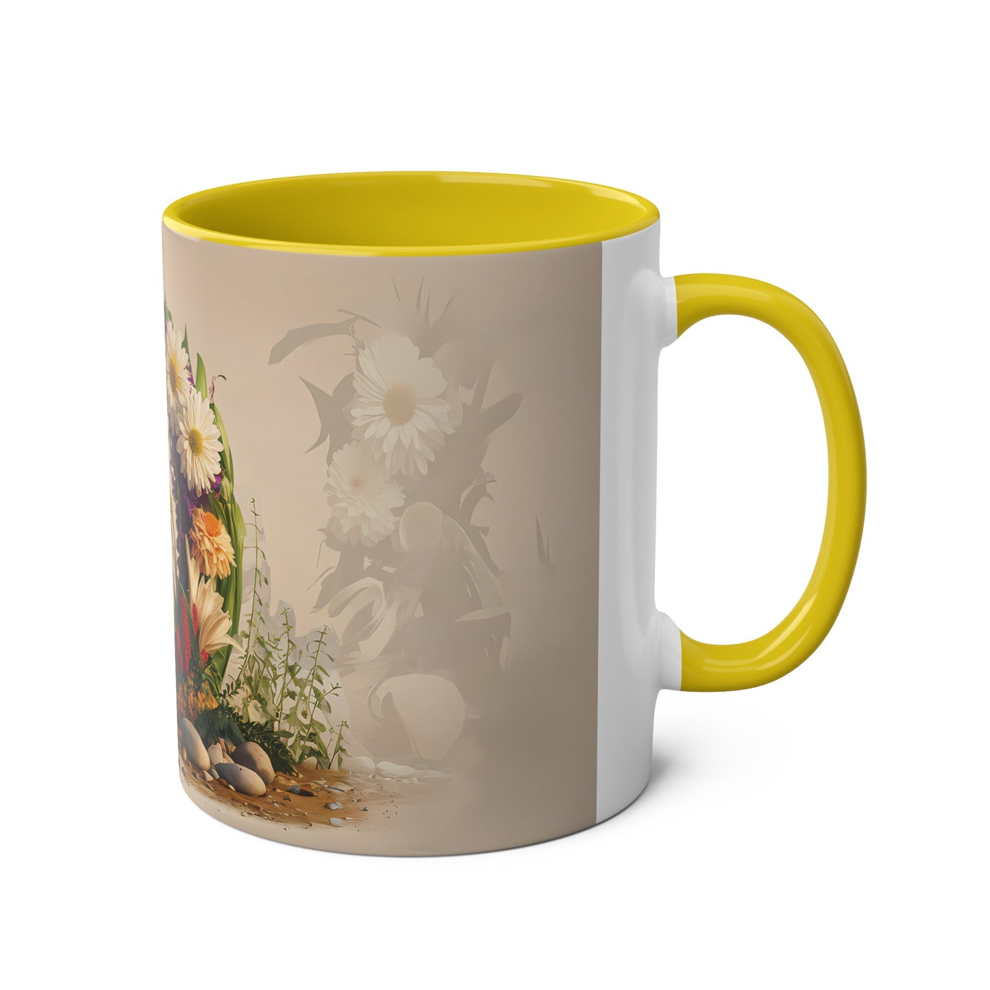 Floral Fantasy Two-Tone Ceramic Mug with Letter D Yellow-03