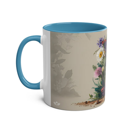 Floral Fantasy Two-Tone Ceramic Mug with Letter E Blue-02