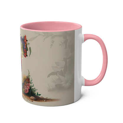 Floral Fantasy Two-Tone Ceramic Mug with Letter E Pink-03