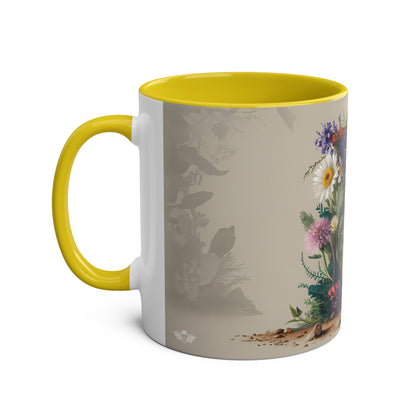 Floral Fantasy Two-Tone Ceramic Mug with Letter E Yellow-02