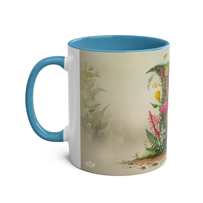 Floral Fantasy Two-Tone Ceramic Mug with Letter F Blue-02