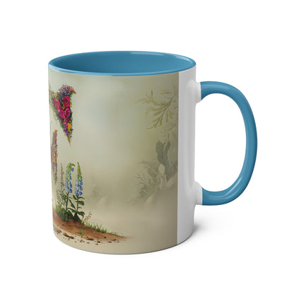 Floral Fantasy Two-Tone Ceramic Mug with Letter F Blue-03