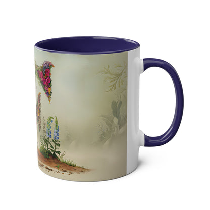 Floral Fantasy Two-Tone Ceramic Mug with Letter F Dark Blue-03