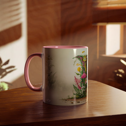 Floral Fantasy Two-Tone Ceramic Mug with Letter F Pink-04