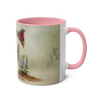 Floral Fantasy Two-Tone Ceramic Mug with Letter F Pink-03