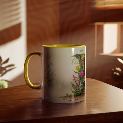 Floral Fantasy Two-Tone Ceramic Mug with Letter F Yellow-04