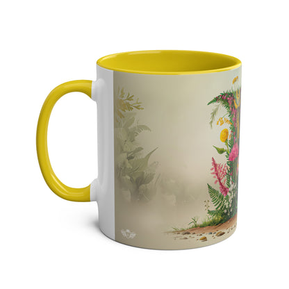 Floral Fantasy Two-Tone Ceramic Mug with Letter F Yellow-02