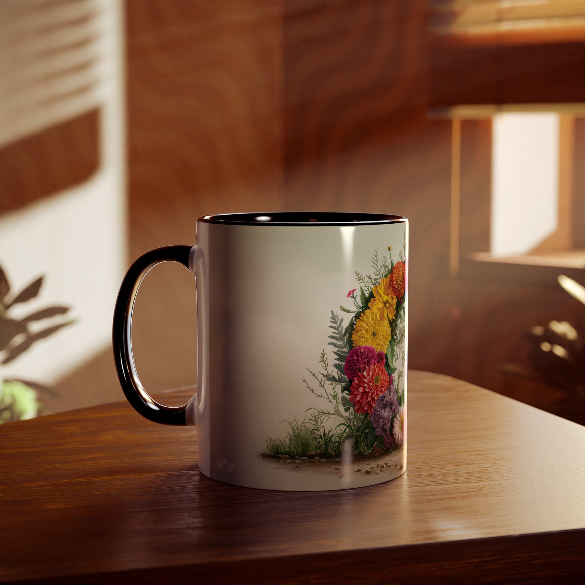 Floral Fantasy Two-Tone Ceramic Mug with Letter G  Black-04