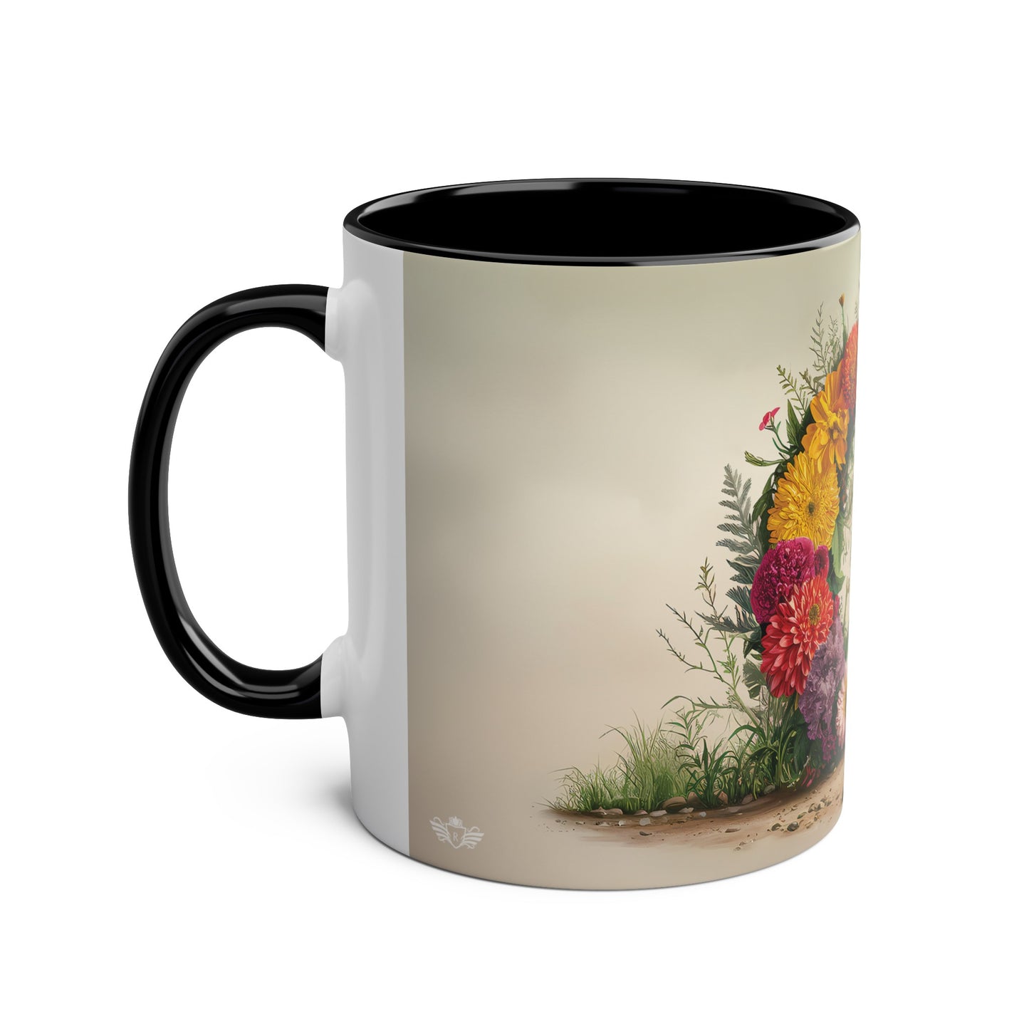 Floral Fantasy Two-Tone Ceramic Mug with Letter G Black-02