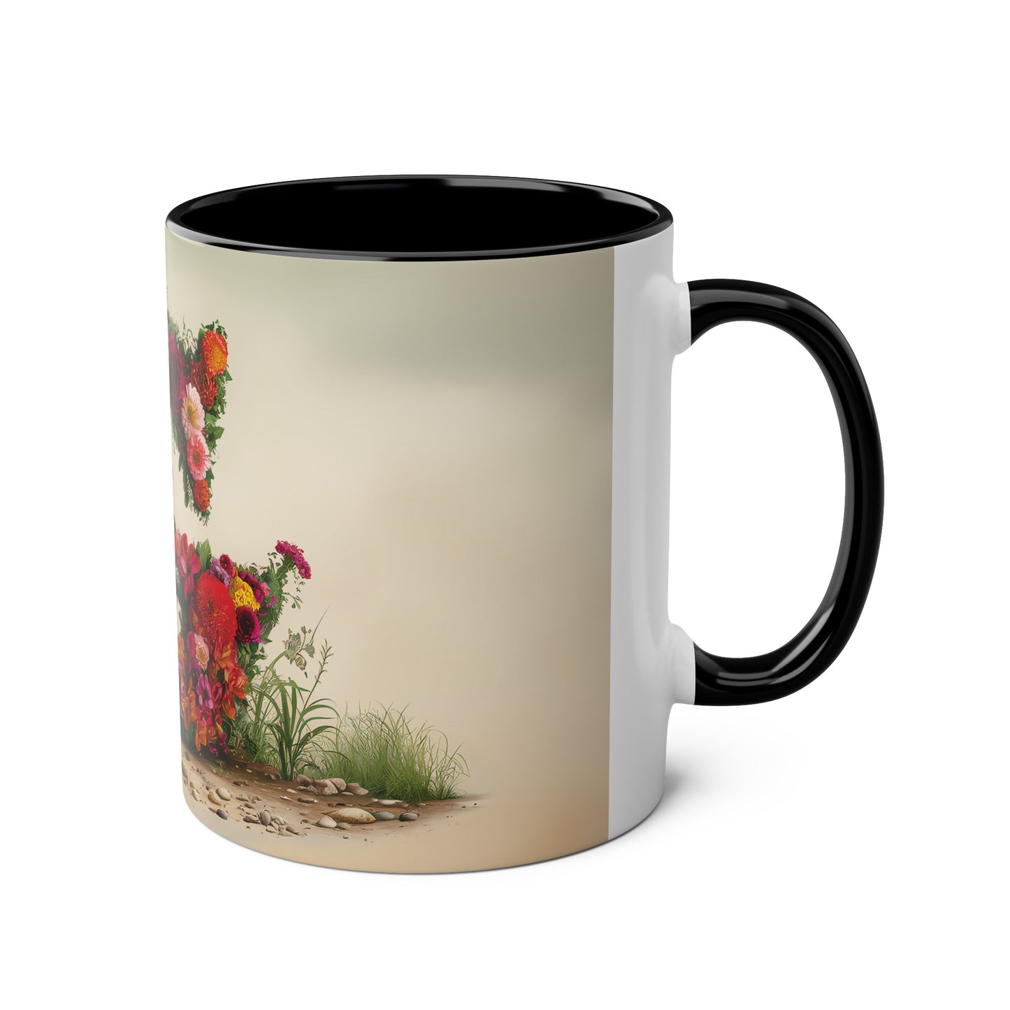 Floral Fantasy Two-Tone Ceramic Mug with Letter G Black-03