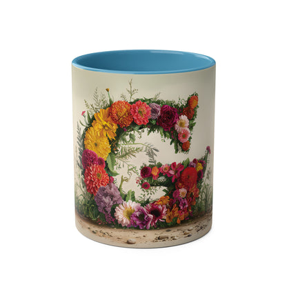 Floral Fantasy Two-Tone Ceramic Mug with Letter G Blue-01