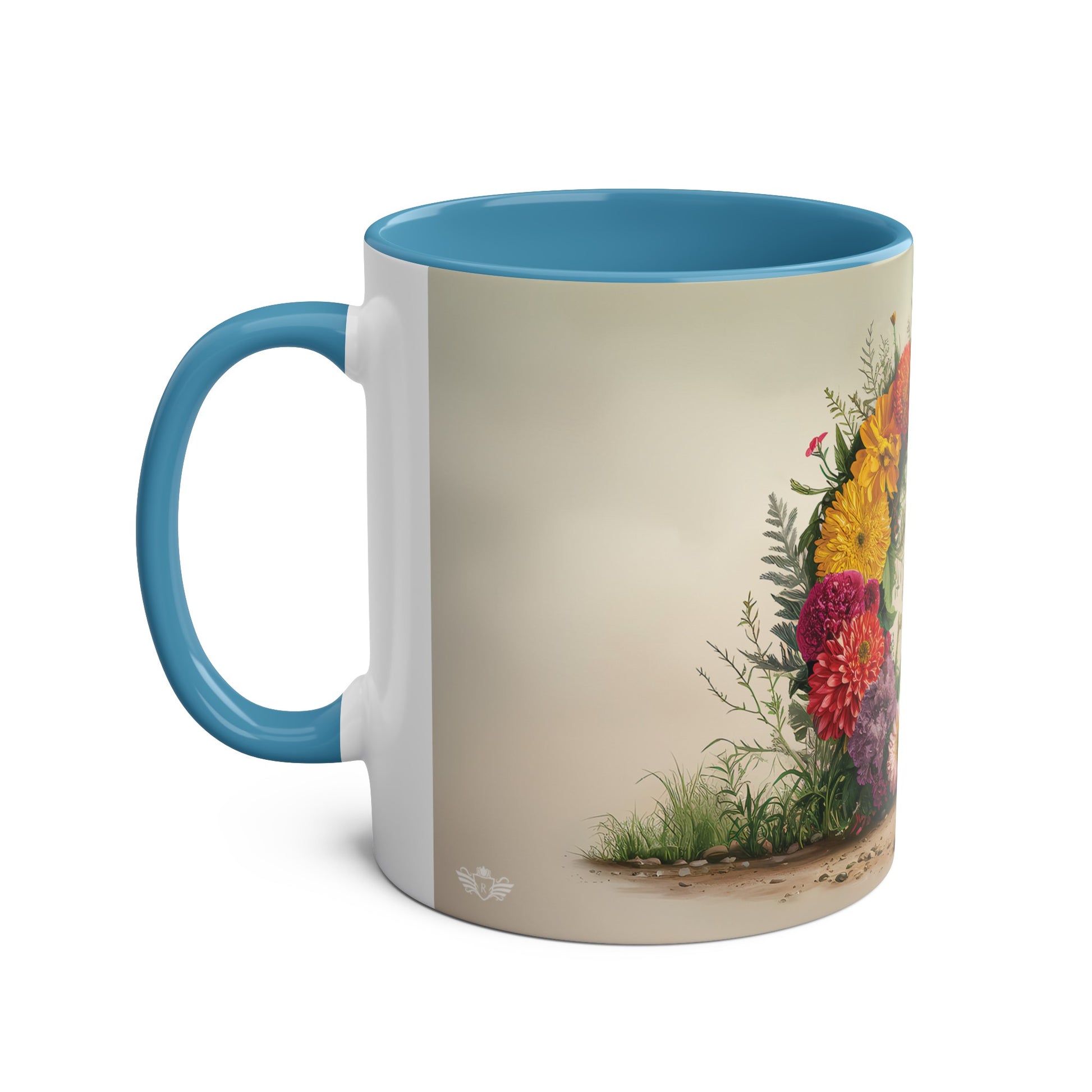 Floral Fantasy Two-Tone Ceramic Mug with Letter G Blue-02