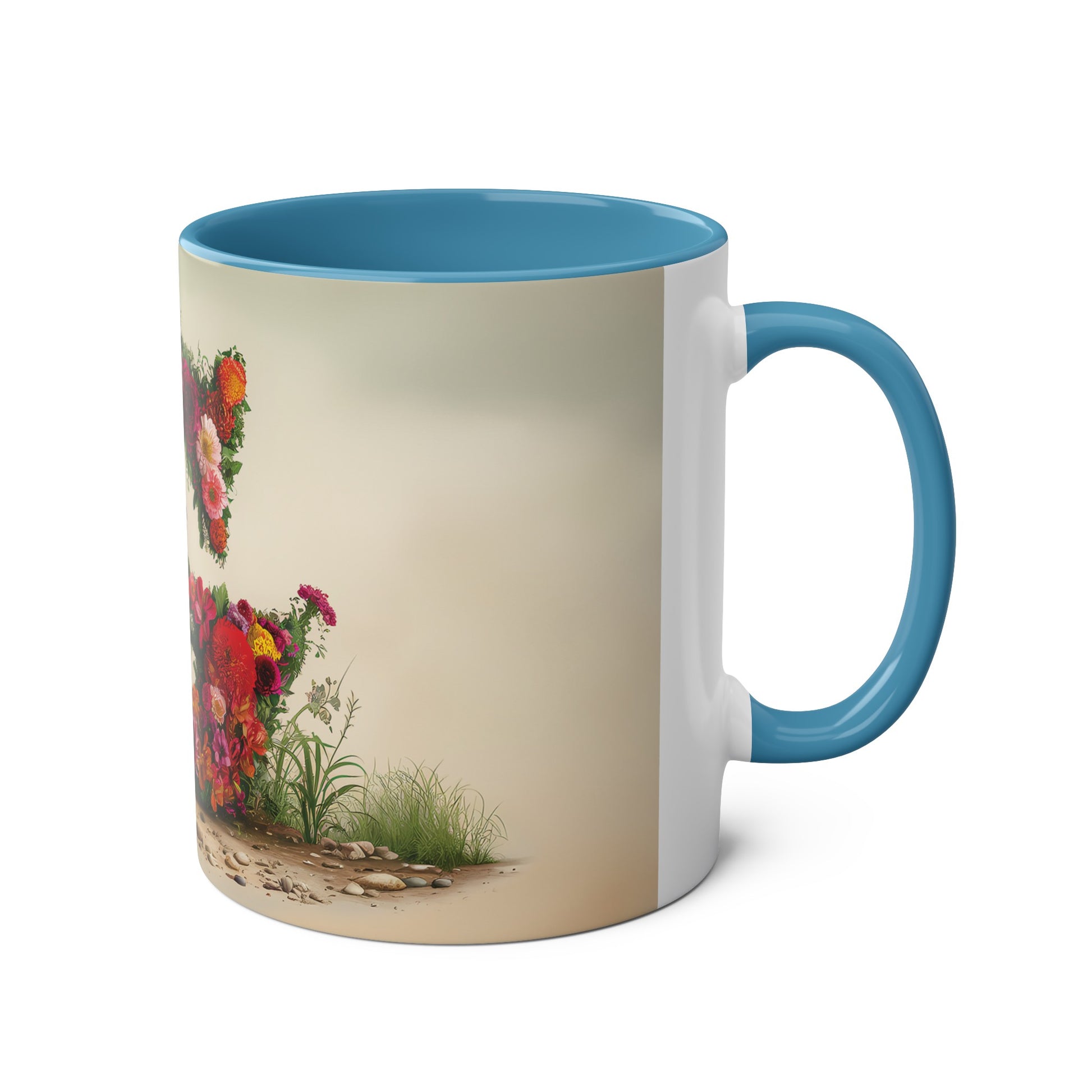 Floral Fantasy Two-Tone Ceramic Mug with Letter G Blue-03