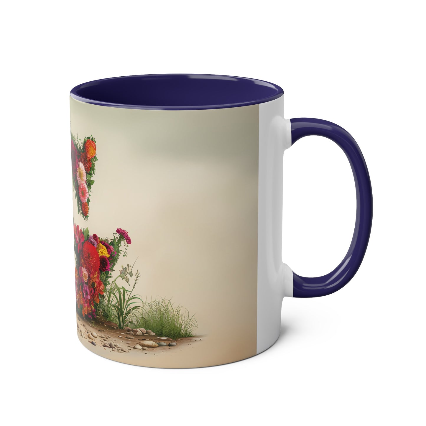 Floral Fantasy Two-Tone Ceramic Mug with Letter G Dark Blue-03