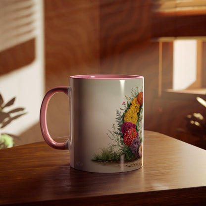 Floral Fantasy Two-Tone Ceramic Mug with Letter G Pink-04