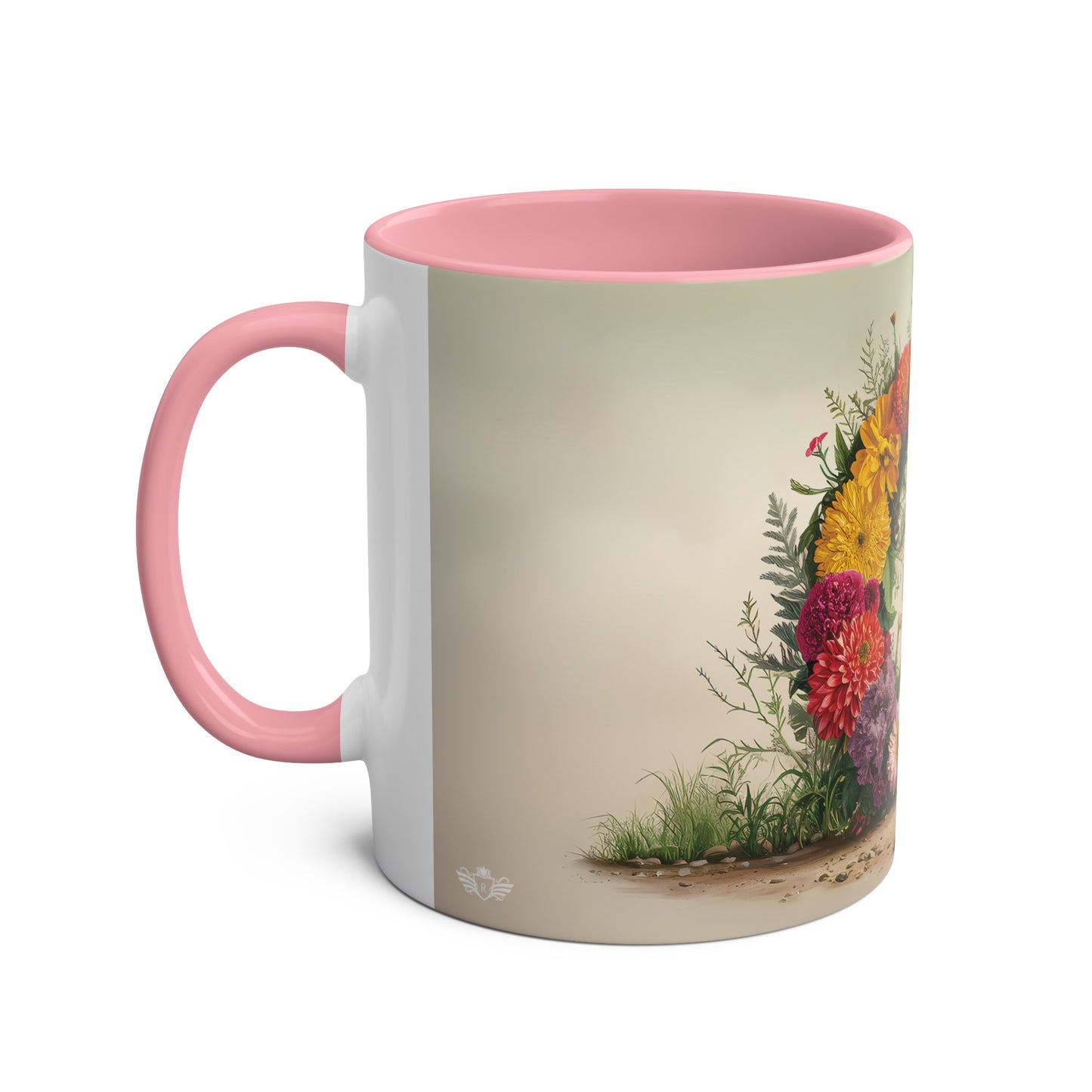 Floral Fantasy Two-Tone Ceramic Mug with Letter G Pink-02