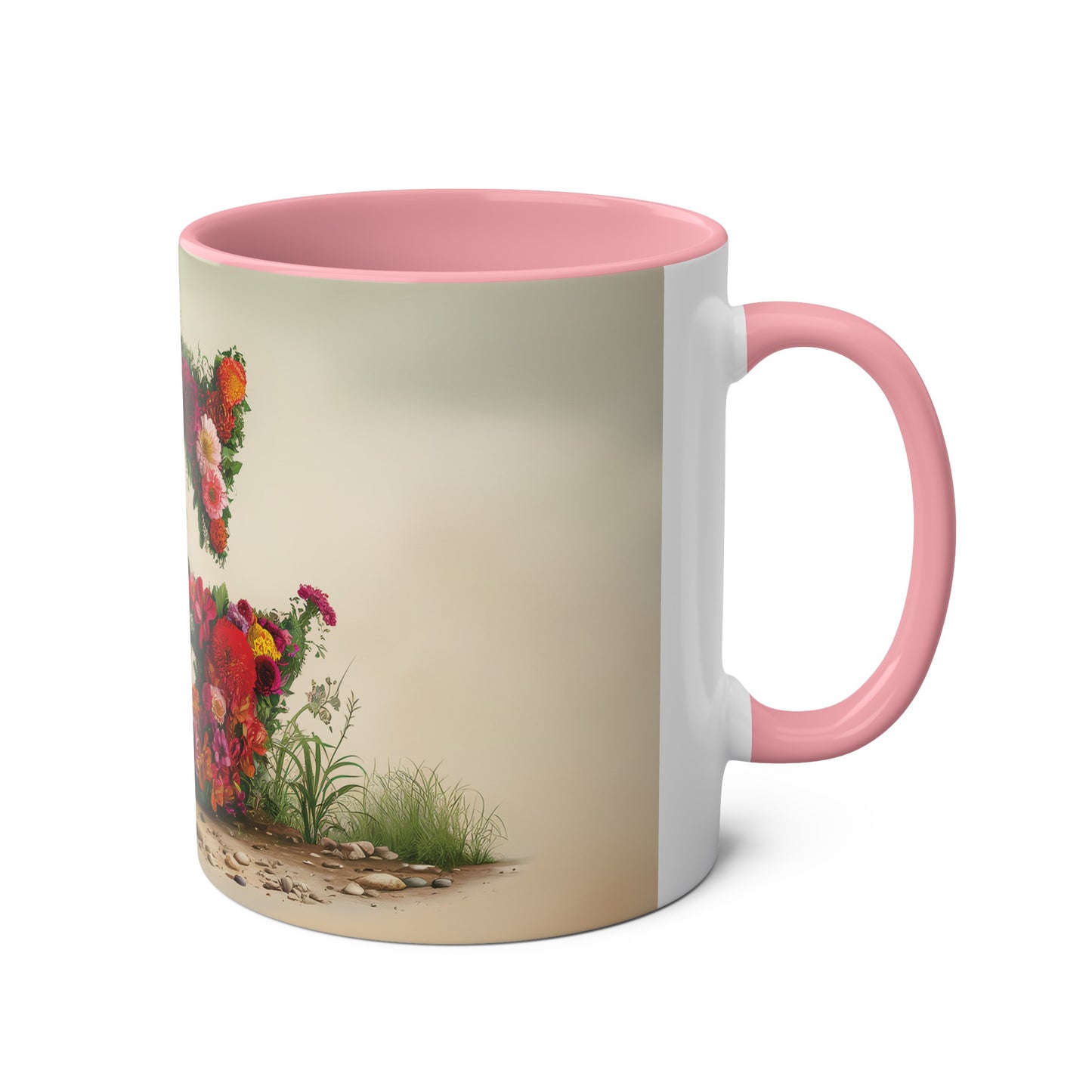 Floral Fantasy Two-Tone Ceramic Mug with Letter G Pink-03