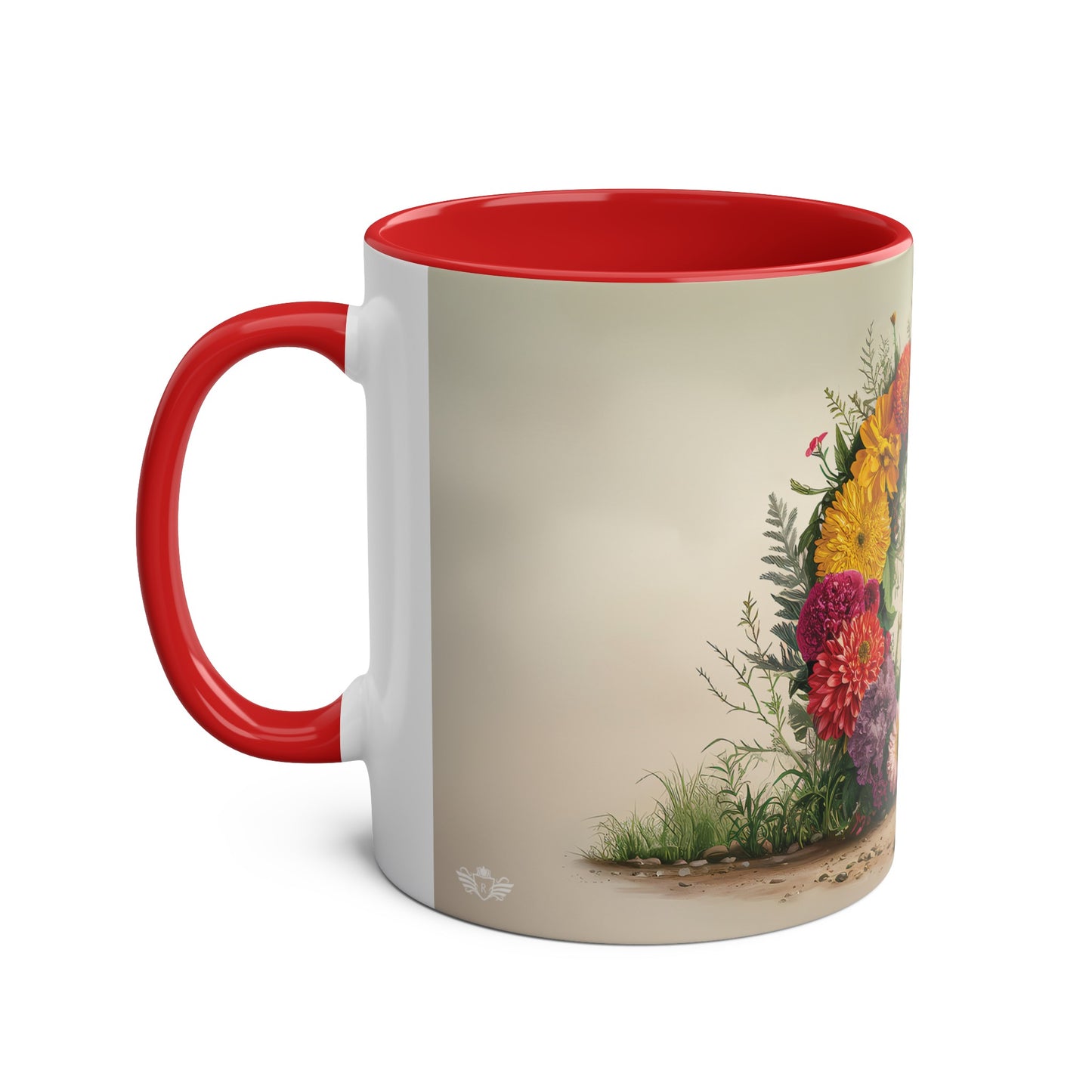 Floral Fantasy Two-Tone Ceramic Mug with Letter G Red-02