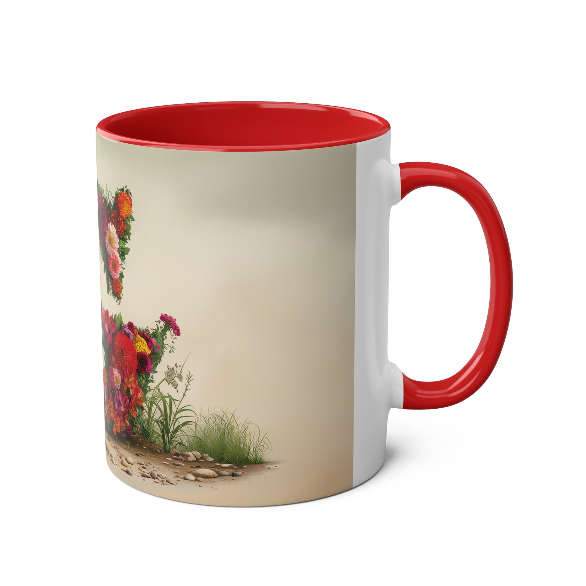 Floral Fantasy Two-Tone Ceramic Mug with Letter G Red-03