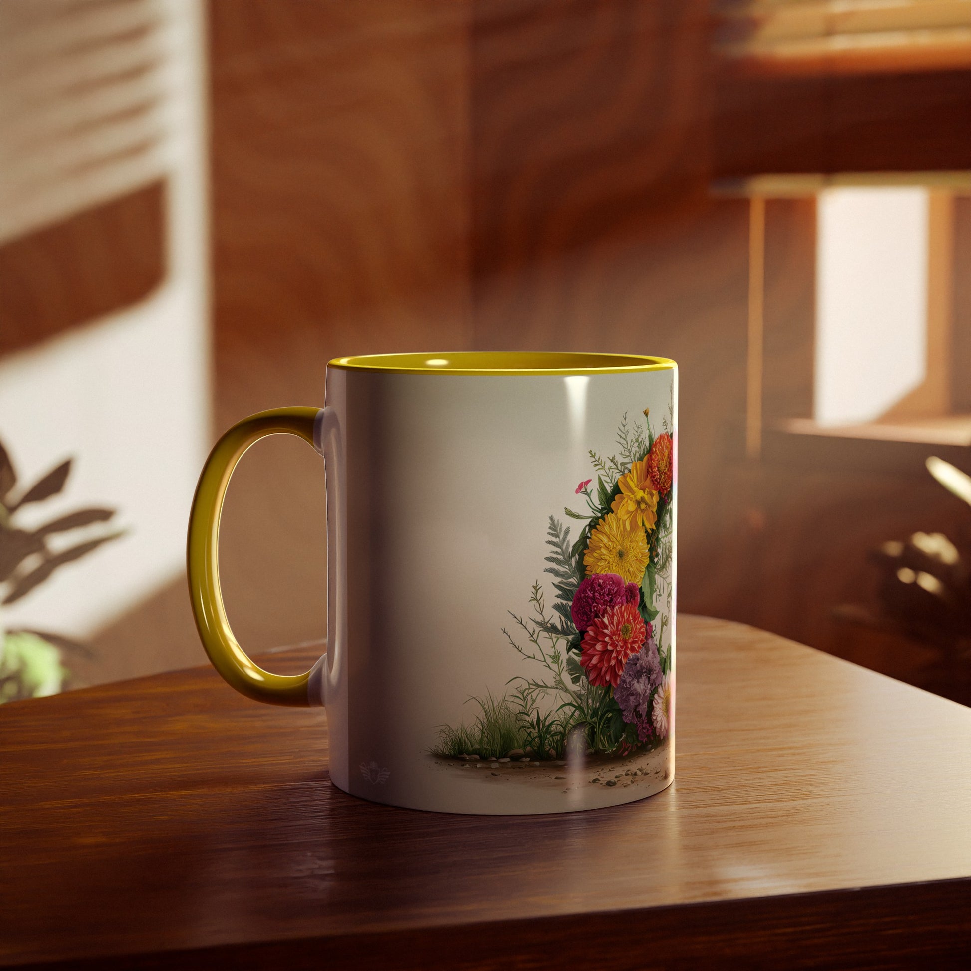 Floral Fantasy Two-Tone Ceramic Mug with Letter G Yellow-04