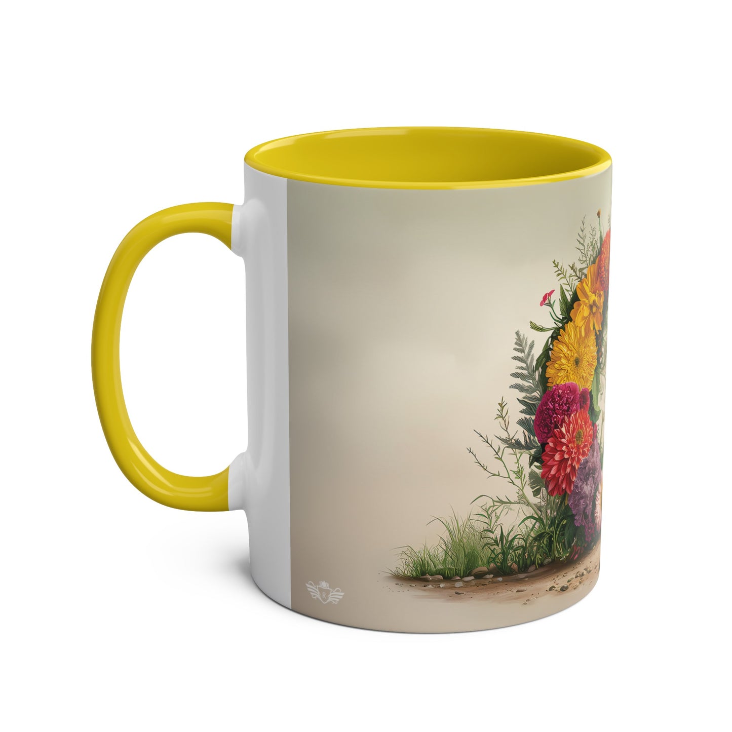 Floral Fantasy Two-Tone Ceramic Mug with Letter G Yellow-02