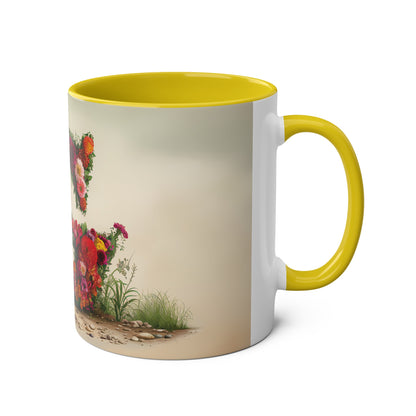 Floral Fantasy Two-Tone Ceramic Mug with Letter G Yellow-03