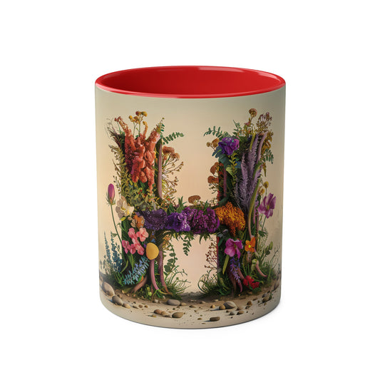 Floral Fantasy Two-Tone Ceramic Mug with Letter H Red-01