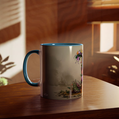 Floral Fantasy Two-Tone Ceramic Mug with Letter I Blue-04