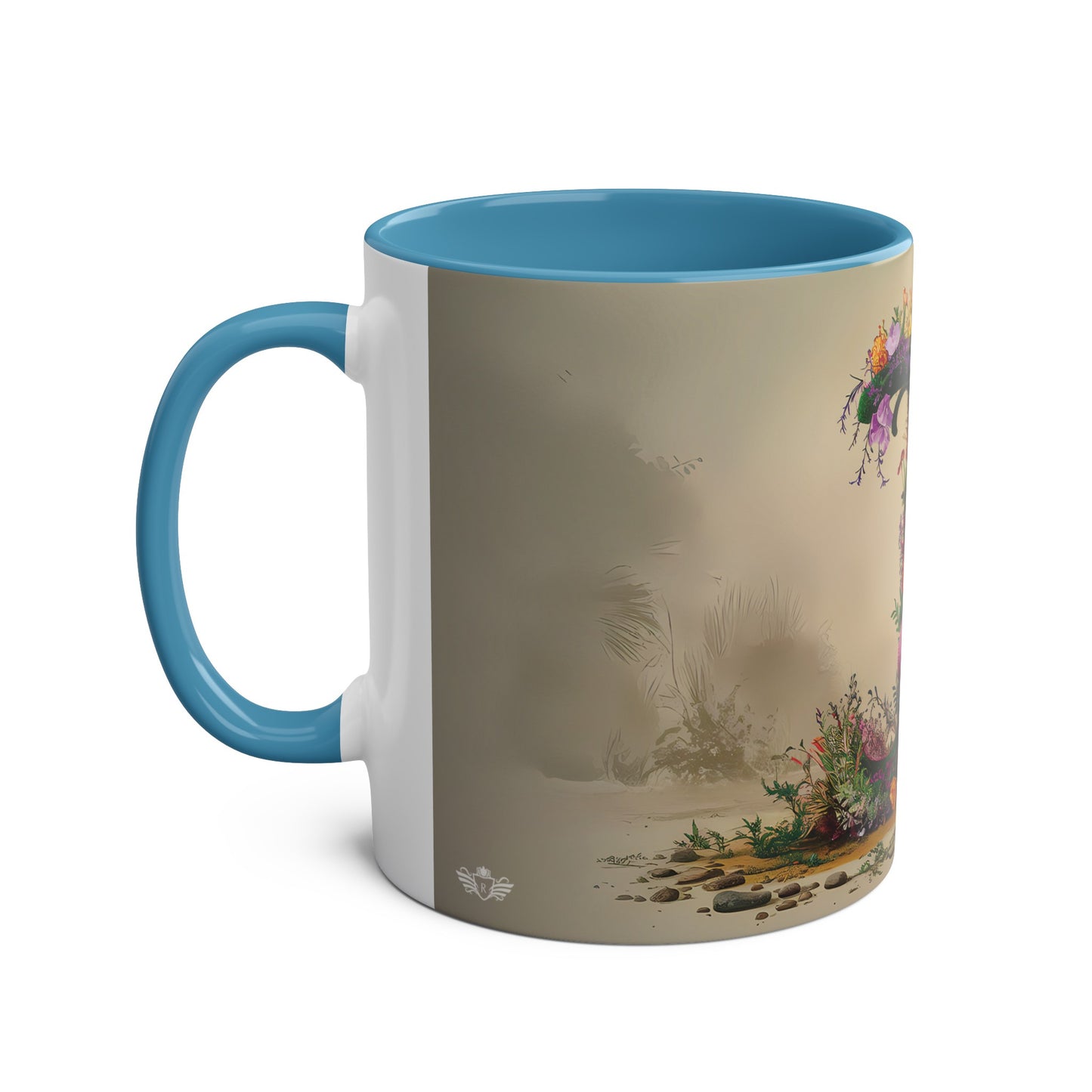 Floral Fantasy Two-Tone Ceramic Mug with Letter I Blue-02