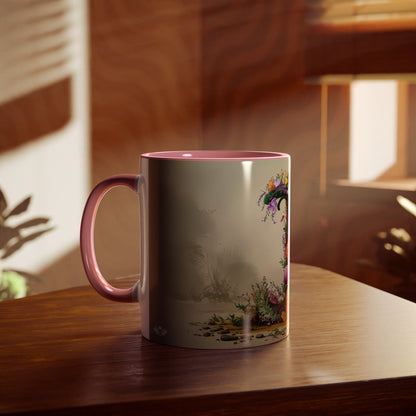 Floral Fantasy Two-Tone Ceramic Mug with Letter I Pink-04