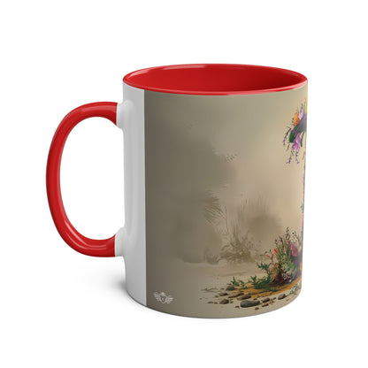 Floral Fantasy Two-Tone Ceramic Mug with Letter I Red-02