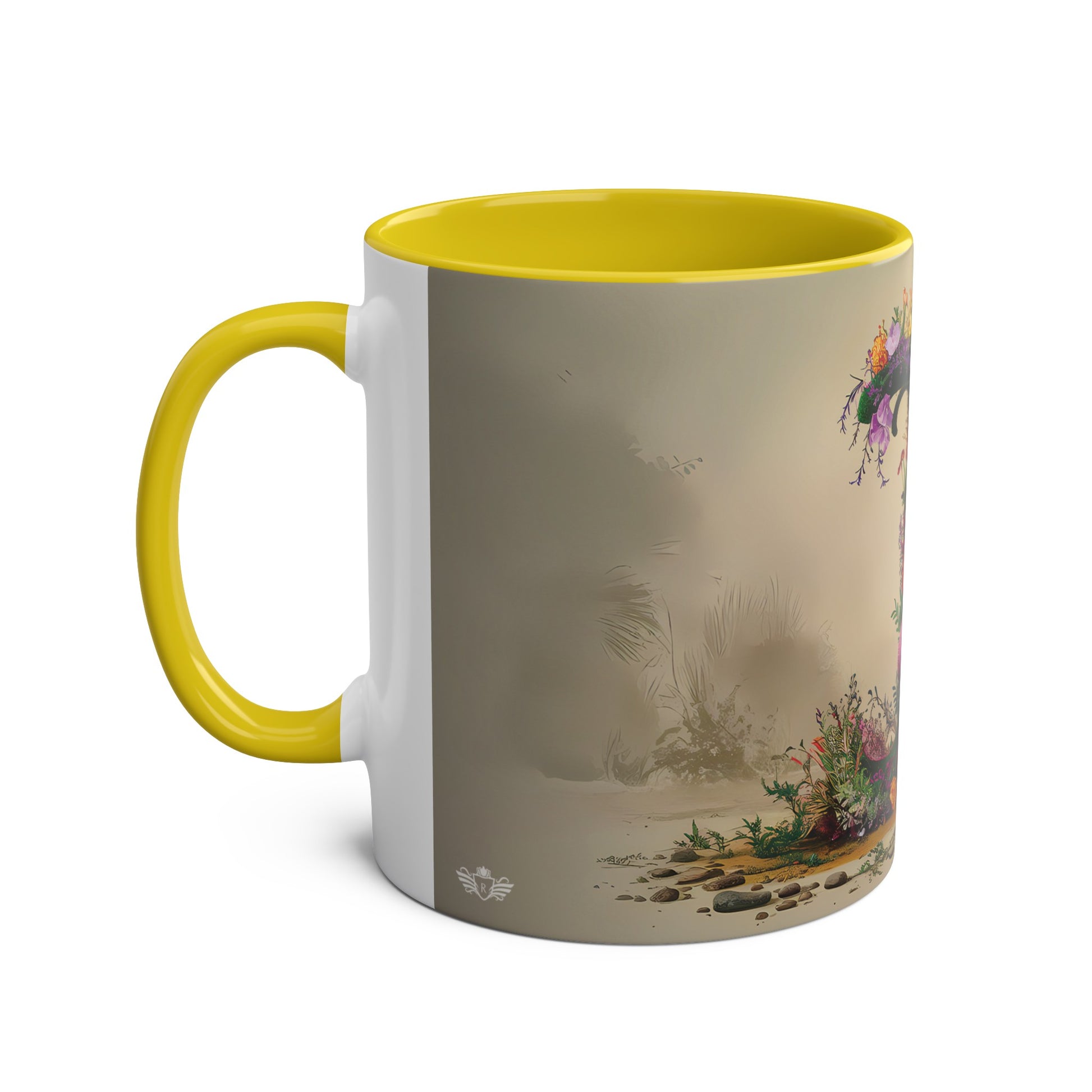 Floral Fantasy Two-Tone Ceramic Mug with Letter I Yellow-02